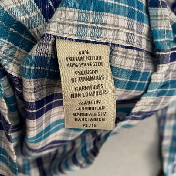 Denver Hayes Classic Fit Button Down Shirt Tattersall Blues Mens XL Long Sleeve - Picture 7 of 9